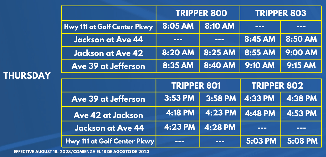 School Trippers Shadow Hills Indio 800, 801, 802 & 803 Thursday